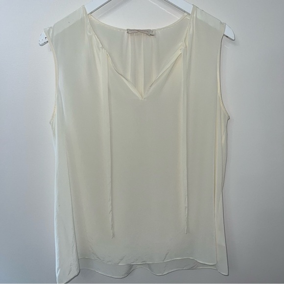 Tory Burch Silk Sleeveless Top Size 12 Off White Cream Tie Front flowy twee work - Picture 1 of 6
